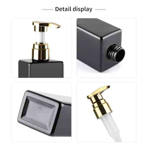 Deroanbott 16.9oz Soap Dispenser Set - 3 Black Plastic Bottles with Gold Pumps