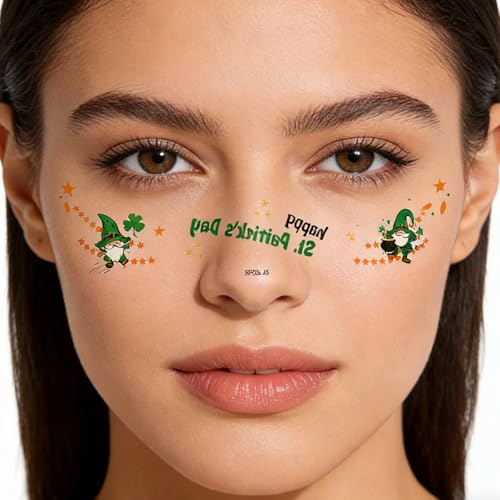 St. Patrick's Day Temporary Tattoos - 8 Pcs Shamrock & Green Freckles