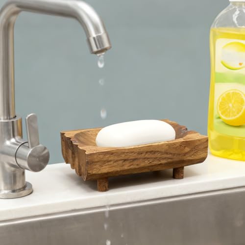 Teak Wood Soap Holder with Drain Holes - Handmade Rustic Dish