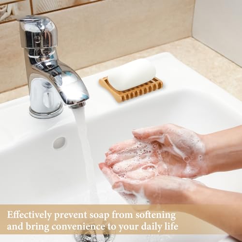 Bamboo Soap Dish Set - 3 Self-Draining Holders for Bathroom & Kitchen