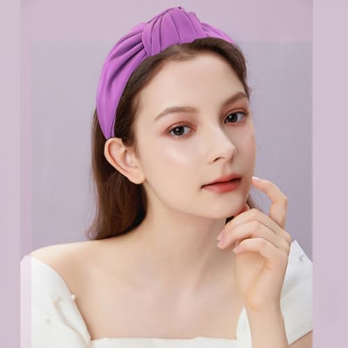JOYRUBY Purple Satin Knotted Headband for Women Wide Non-Slip Hair Accessory