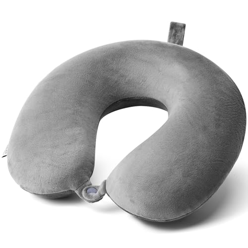 Gray Memory Foam Travel Pillow - Ergonomic Neck Support for Airplanes & Cars