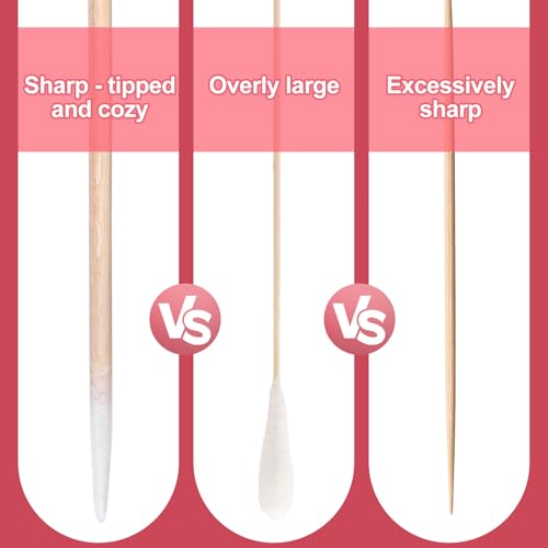 SmallCat 300 Pcs Pointed Cotton Swabs with Wooden Sticks - 2.75 Inch Precision Tip Q-Tips for Makeup, Nails and Detailed Cleaning