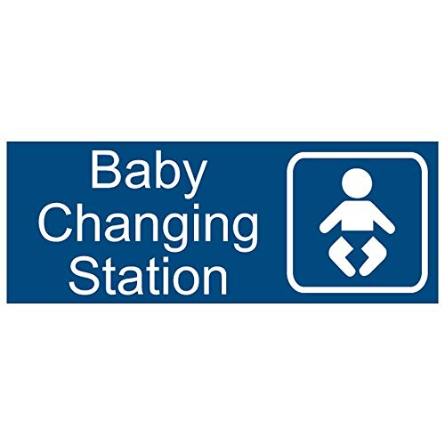 Baby Changing Station Sign - 8x3 in, Blue, English & Symbol