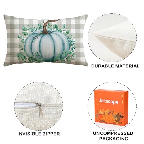 Fall Decorative Pillow Covers 12x20 Inch Set of 4 - Light Blue Pumpkin Design