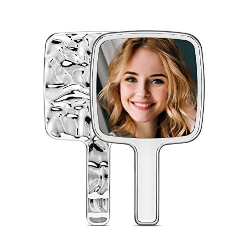 MIRRORNOVA Small Handheld Makeup Mirror with Handle and Water Ripple Design