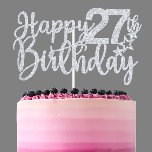 Happy 27th Birthday Cake Topper - Silver Glitter Decor