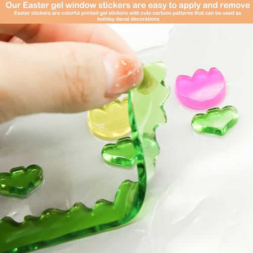 Easter Window Clings - 4Pcs Colorful Gel Stickers with Bunny, Egg & Carrot Designs