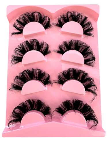 HBZGTLAD 3D Faux Mink False Eyelashes Thick Long Dramatic 4 Pairs