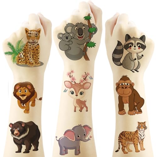 YOXYL 20pcs Cute Animal Temporary Tattoos for Kids Birthday Party Favors