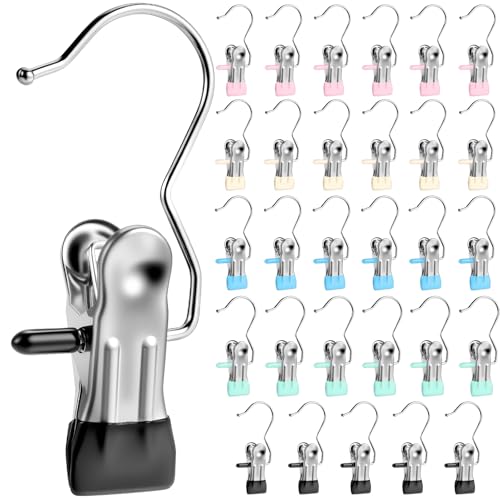 Senbowe 30 Pack Heavy Duty Stainless Steel Laundry Hooks - Multi-Color