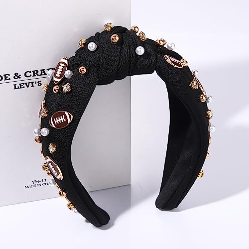 Football Mom Pearl Rhinestone Knotted Headband Game Day Hair Accessory
