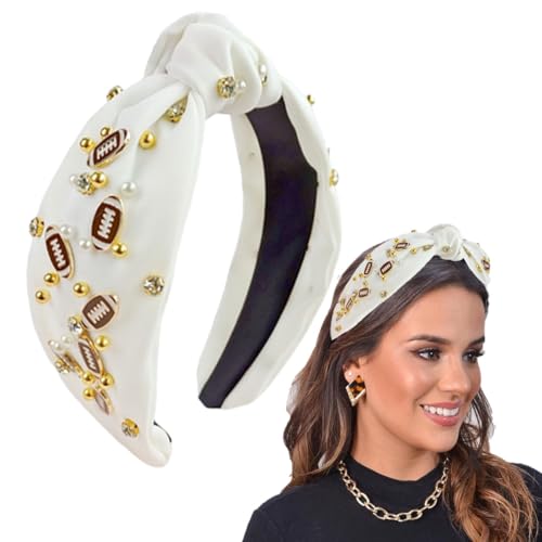 LEKTIST Pearl Rhinestone Knotted Headband - Football Fan Hair Accessory