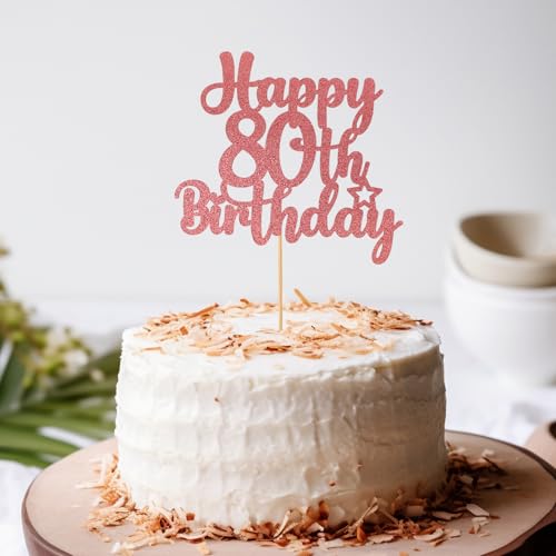 Rose Gold Happy 80th Birthday Cake Topper - Elegant Glitter Decoration