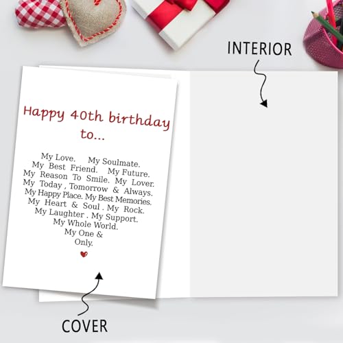 40th Birthday Card - Unique Heart Design Gift for Husband or Wife (03)