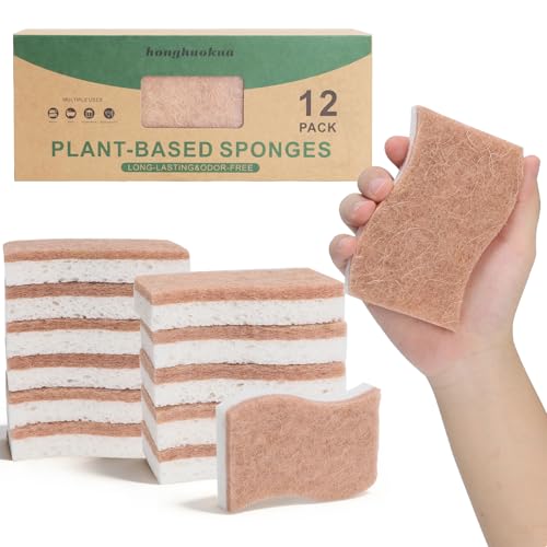 Eco-Friendly Natural Kitchen Sponges 12-Pack – Biodegradable Dual-Layer Dish Scrubbers