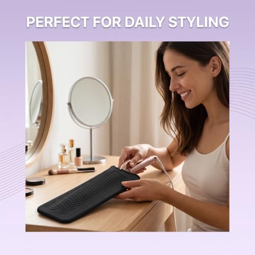 Silicone Heat Resistant Mat & Pouch for Curling Iron and Straightener - Black