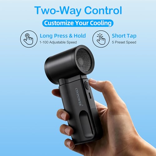 CIVPOWER Black Portable Mini Handheld Fan USB Rechargeable Personal Cooling Fan with LED Display