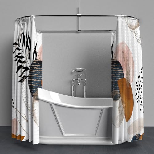 Yeele Boho Abstract Geometric Shower Curtain, 71x71 Inch Waterproof