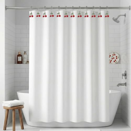 12 Pcs Cherry Shower Curtain Hooks with Resin Pendant Decor