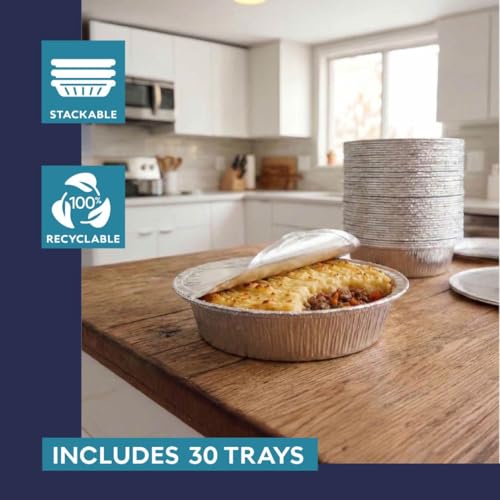 7-Inch Disposable Aluminum Foil Pie Pans - 30 Pack Round Baking Tins