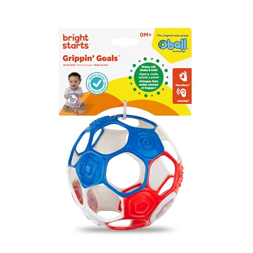 Bright Starts Oball Grippin' Goals Rattle Soccer Ball - Easy Grasp Toy for Babies