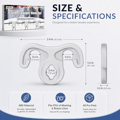 40 Pcs Windproof Clothesline Hanger Hooks - Strong Grip ABS Design
