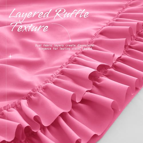 Vonty Hot Pink Ruffled Pillow Cases Set of 2, 20x54 Inch Body Size, Double Ruffle Design