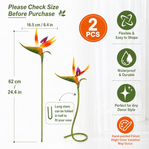 Rainflow Sunset Red Bird of Paradise Artificial Plant - Tropical Flowers, 2 Pack