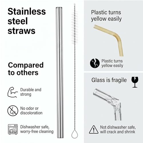 Reusable Stainless Steel Straws - 6 Pack with Cleaning Brushes