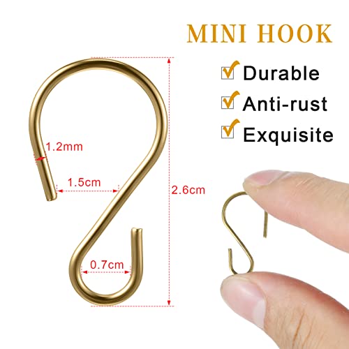120 Pcs Champagne Gold S Hooks - Mini Metal Hanging Hooks for Storage
