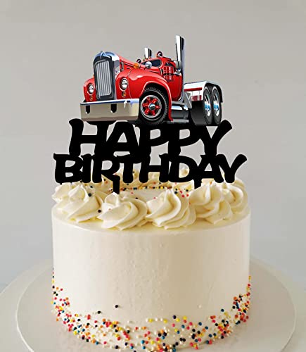 Heavy Truck Cake Topper - Black Acrylic Birthday Decoration