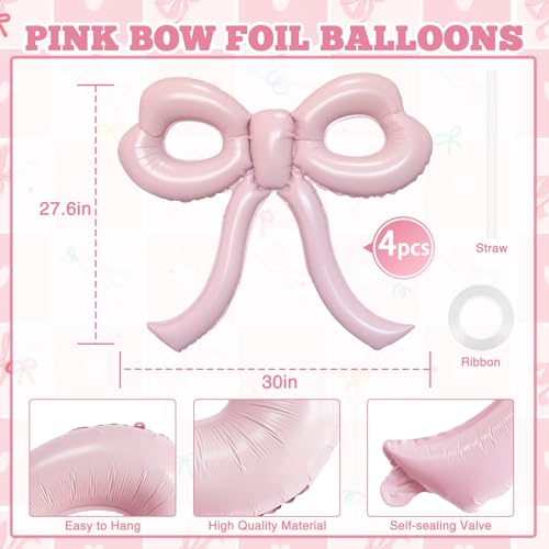 4 Giant Light Pink Bow Balloons for Girls' Party Decor