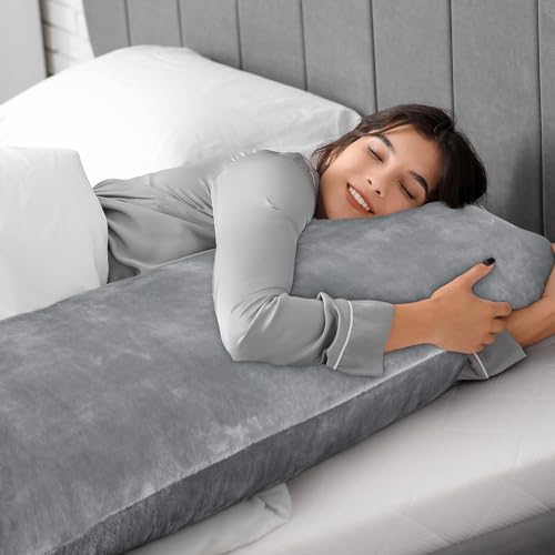 BEDELITE Soft Flannel Fleece Body Pillow Cover, Gray, 20x54 Inch