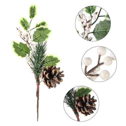 Elegant 24 Pcs Christmas Floral Picks Snowy Pine Cones Holly Greenery Holiday Decor