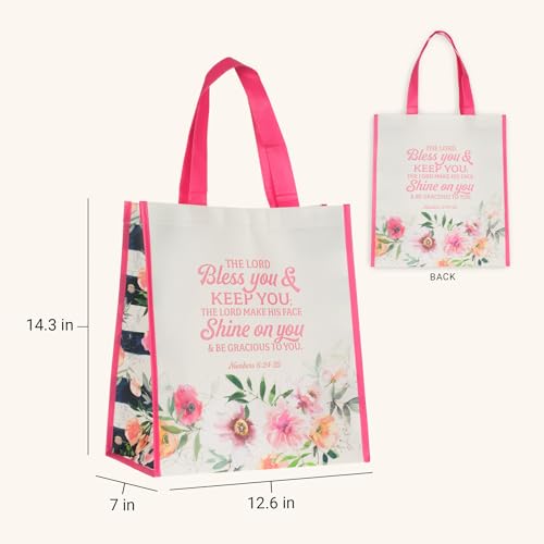 Christian Art Gifts Floral Tote Bag - Numbers 6:24 Creamy Pink Scripture Bag