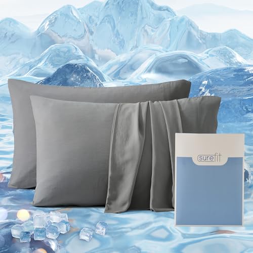 SureFit Gray Queen Size Washed Ultra-Chill Cooling Pillowcase Set of 2