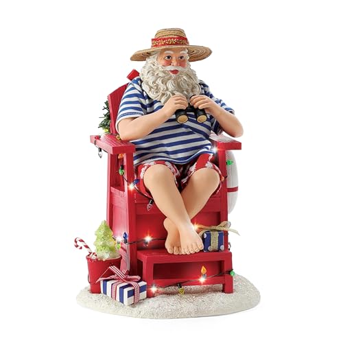 Christmas Santa Lifeguard Figurine with Lighted Stand - 10.5 Inch Decor
