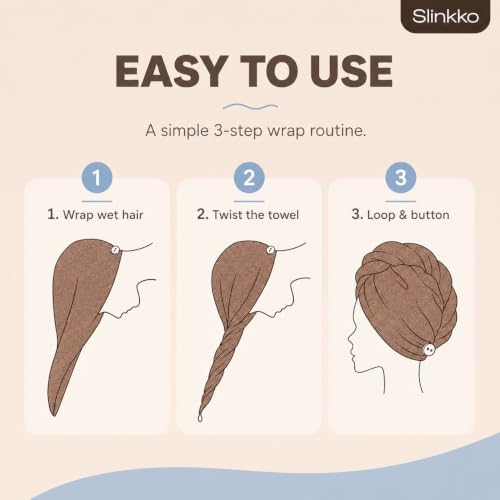 Microfiber Hair Towel Wrap for Women - Ultra Absorbent Beige & Brown