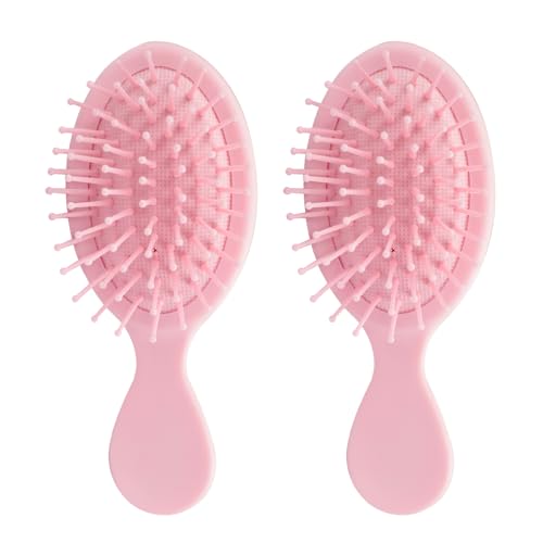 Zoolinn Mini Detangling Hair Brush 2-Pack Travel-Sized Pink Hairbrush