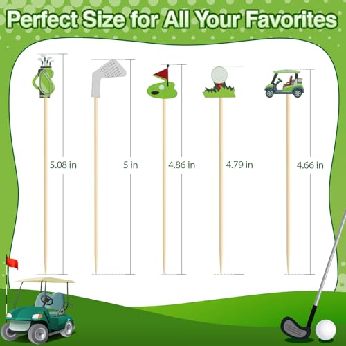 Golf Themed Cocktail Picks - 100 Pack 4.7" Bamboo Appetizer Skewers