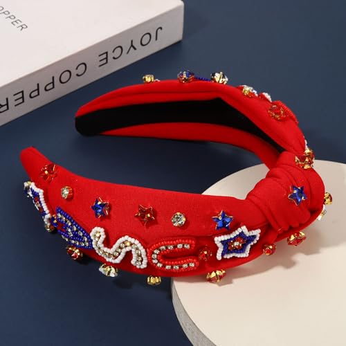 American Flag Rhinestone Knotted Headband Patriotic 4th of July Hair Accessory