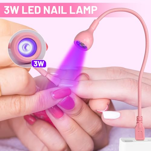 AORAEM 3W USB UV Nail Lamp with Flexible Gooseneck - Pink Portable Gel Curing Light