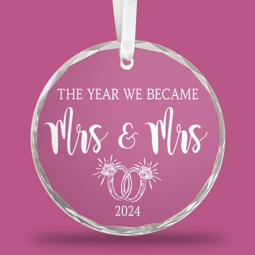 Mrs and Mrs 2024 Crystal Ornament – Elegant Wedding Gift