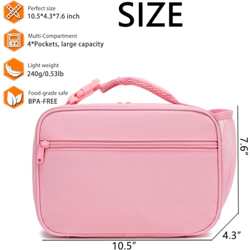 GYEUKHAM Insulated Lunch Bag - Pink Thermal Reusable Lunch Tote for Work School