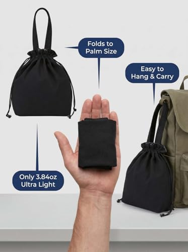 DAROSS Insulated Canvas Lunch Bag - Waterproof Drawstring Tote, Black