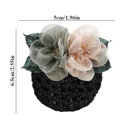 Floral Hair Bun Net with Organza Flowers & Black Crochet Mesh
