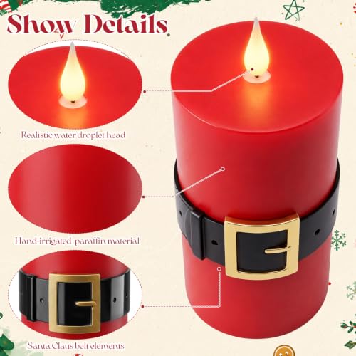 Retisee 2-Pack Christmas Flameless Candles with Santa Belt Design - Red Variation