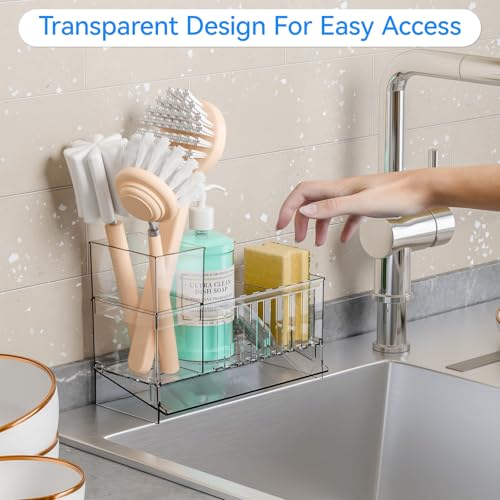 SuoXing Clear Sink Caddy & Sponge Holder - Self-Draining Organizer