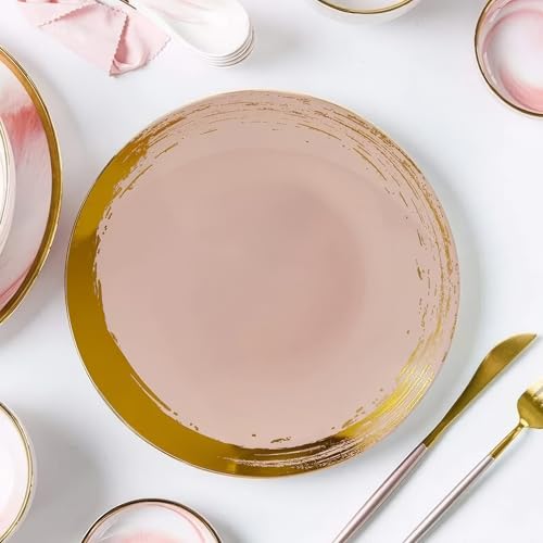 Elegant Blush Disposable Plastic Side Plates with Gold Rim - 10 Pack